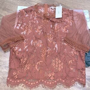 PEACH size XLarge juniors dusty rose lace top